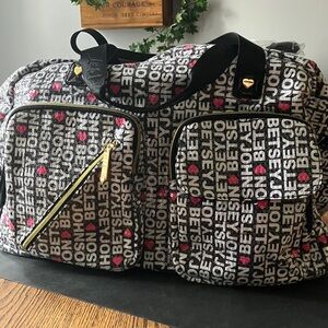 Betsey Johnson Black and White Text Duffel Bag